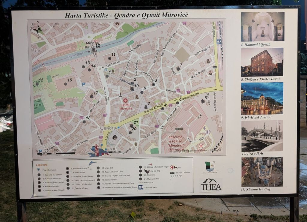 Tourist map of Mitrovica featuring marked points of interest and landmarks.